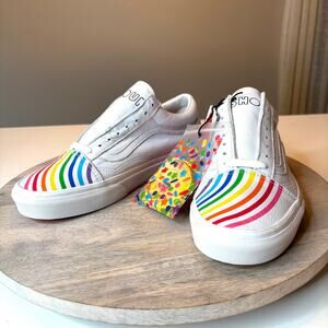 NEW Vans X Flour Shop Old Skool White Leather Rainbow Women's 9.5 NWT